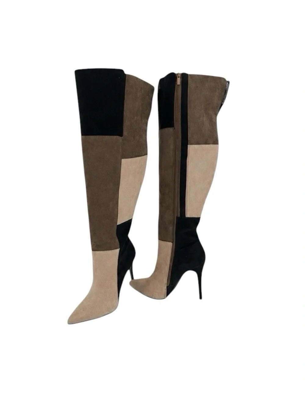 Ashley Stewart Size 10 Colorblock Over-Knee Faux Suede Patchwork High Heel Boots